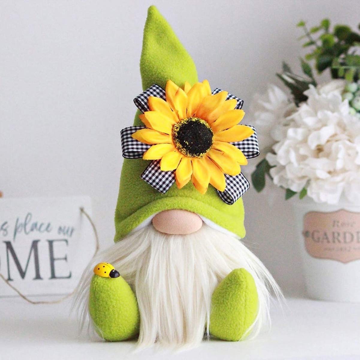 MACLARONX Sunflower Gnomes Spring Summer Plush Dolls Gnome Decorations Cute Swedish Tomte Nisse Ornaments for Home Tiered Tray Party Decor, Set of 2