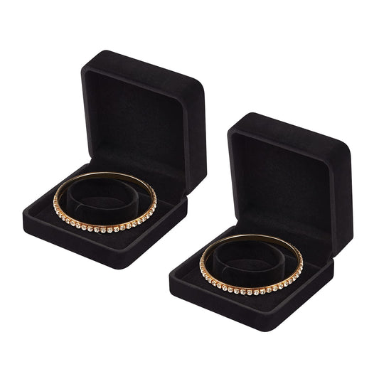 LETURE 2 Pieces Velvet Bracelet Boxes for Jewelry Gift, Classic Jewelry Box Storage Case Organizer Holder for Wedding, Engagement, Proposal, Birthday and Anniversary (Black)
