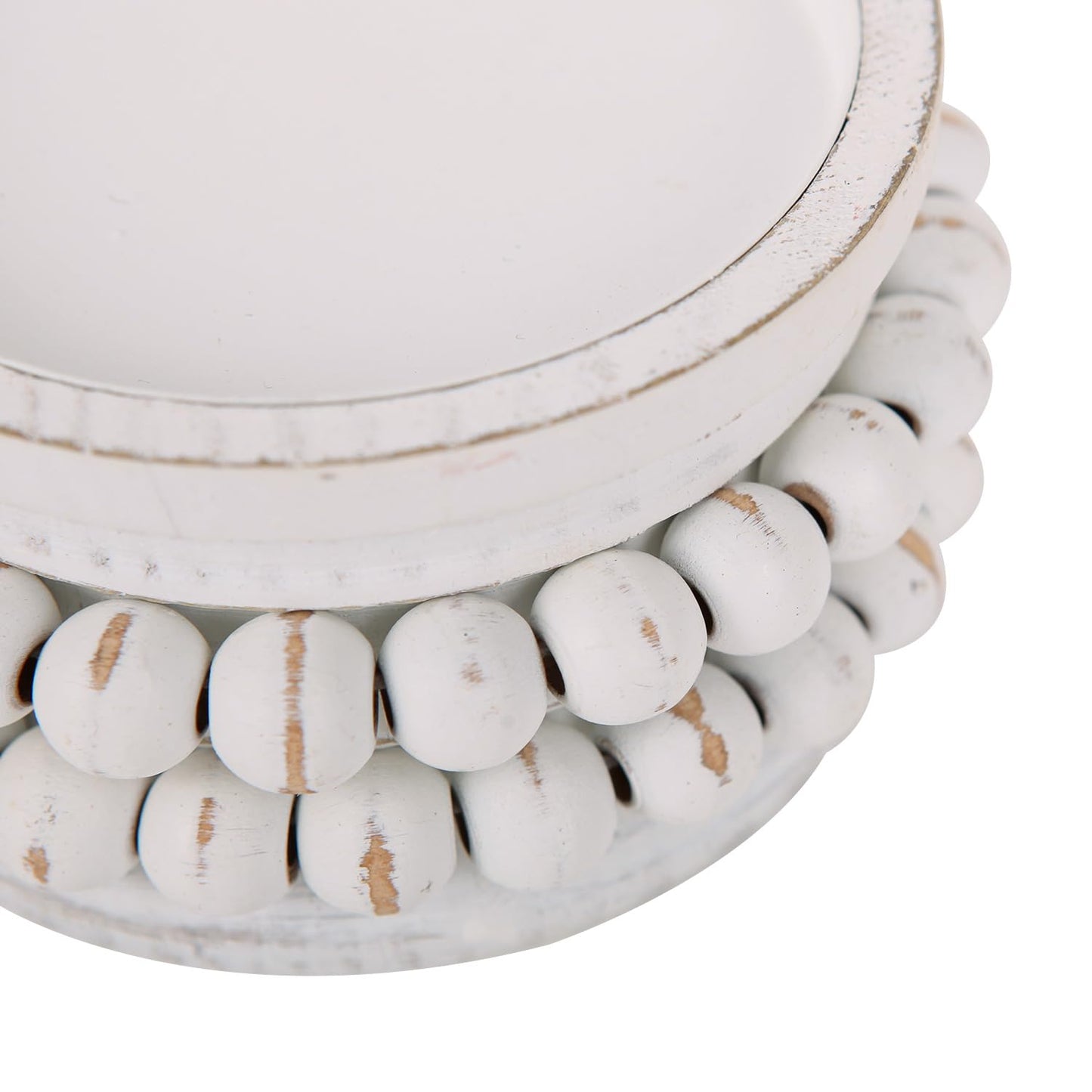 NIKKY HOME Farmhouse Beaded Wooden Candle Holders Set of 2, Rusitc Solid Wood Pillar Candlesticks Pedestal, Fireplace Mantle Table Centerpiece Decor, Distressed White