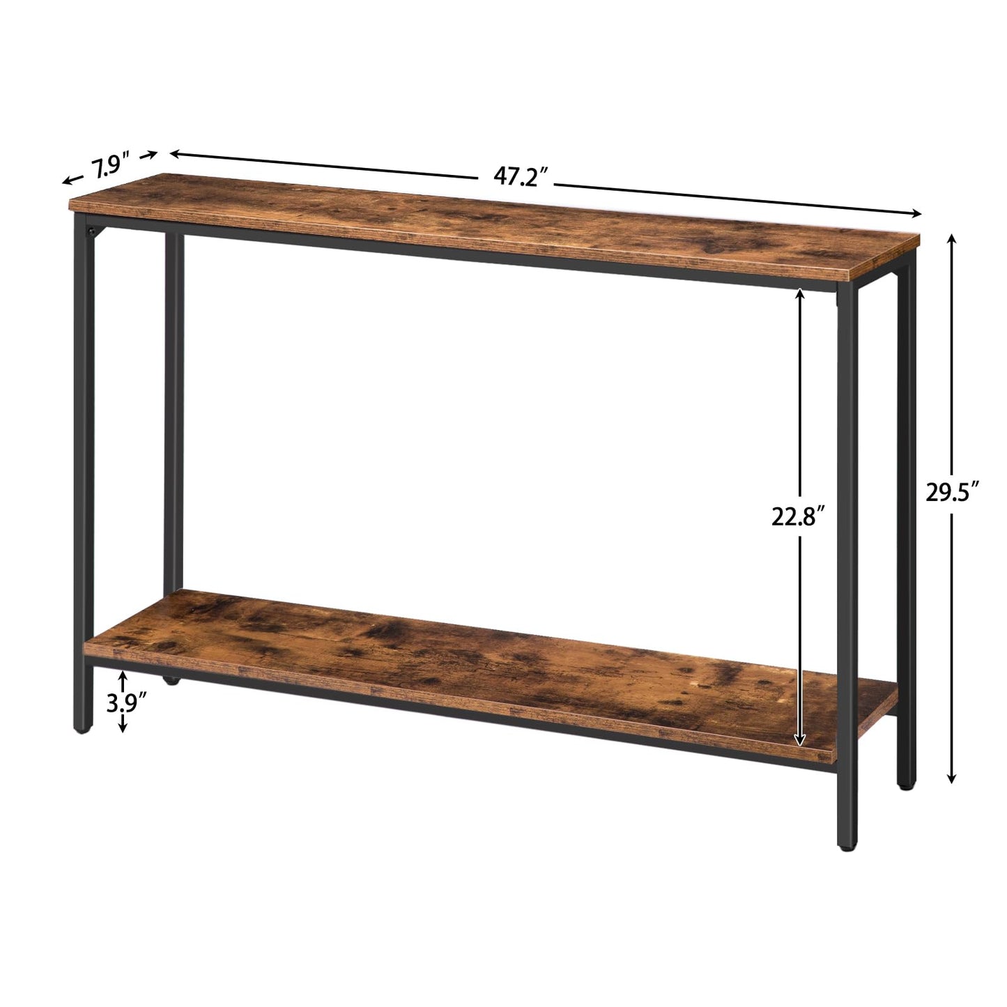 HOOBRO Console Table, 47.2" Narrow Entryway Table, Industrial Sofa Table with Shelf, Entrance Table for Living Room, Hallway, Foyer, Corridor, Office, Metal Frame, Rustic Brown and Black BF20XG01G1