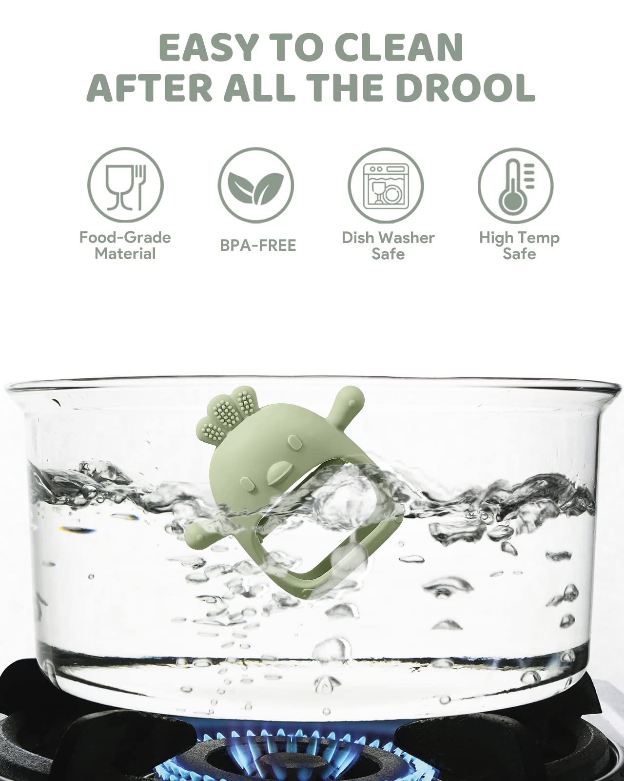 2 Packs Baby Teething Toy for 0-6 6-12 Months, Food Grade Silicone Teething Mitten, Anti Dropping Wrist Hand Teethers Baby Chew Toys for Sucking Needs, BPA Free (Green & Caramel)