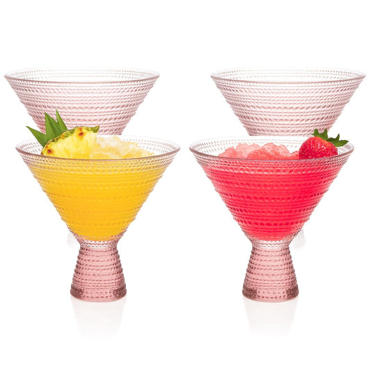 LEMONSODA Hobnail Pink/Clear Martini Glasses Vintage Cocktail Glasses (9oz) for Martini, Cocktail, Margarita, Cosmopolitan, Manhattan (Pink, Set of 4)