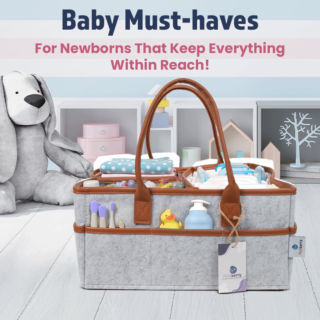 Melliberry Baby Diaper Caddy Changing Table Organizer - Baby Basket Diaper Caddy Organizer with Handle - Basket for Nursery with Changing Pads & Storage