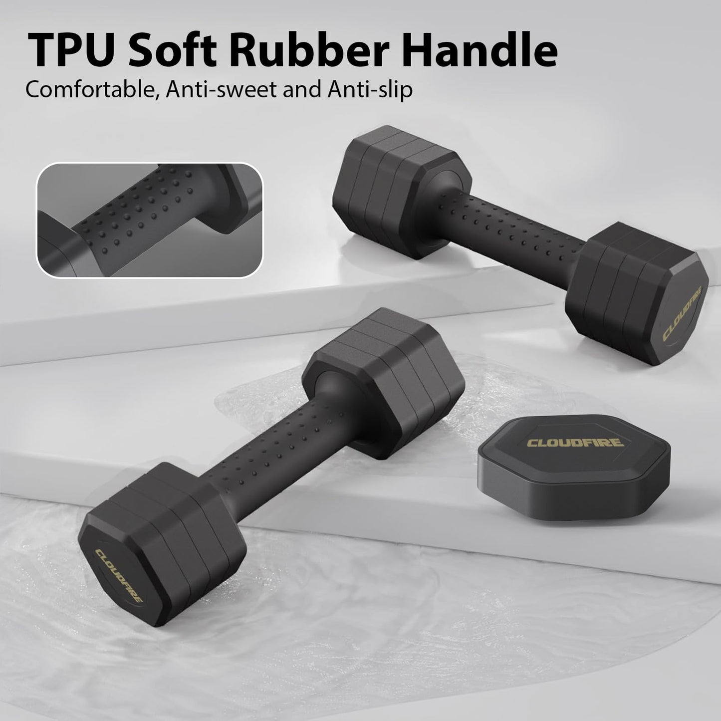Adjustable Dumbbell Set of 2, Adjustable Dumbbells 5lb with TPU Soft Rubber Handle for Home Gym Exercise Training, Weight for Women and Men (Black)
