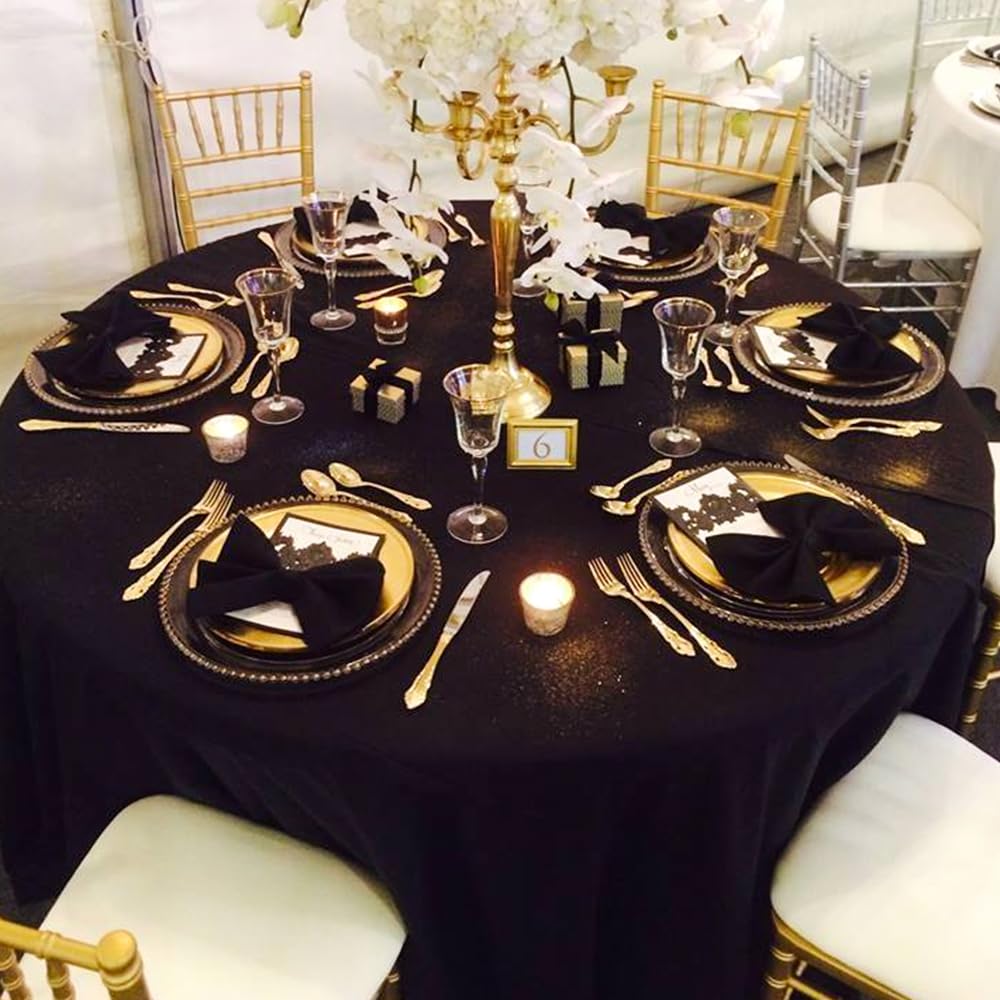 2 Pack Black Round Tablecloths, 120 Inch Stain Resistant and Wrinkle Polyester Fabric Washable Table Clothes Cover for Kitchen Dining, Wedding, Reception Banquet, Birthday Party, Buffet Restaurant