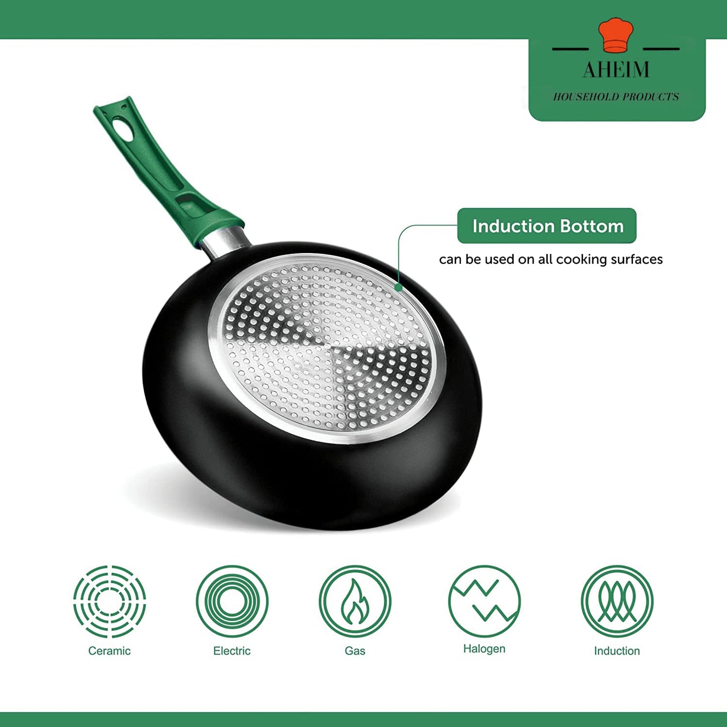 AHEIM Pots and Pans Set, Aluminum Nonstick Cookware Set, Fry Pans, Casserole with Lid, Sauce Pan, and Utensils, 11 Piece Cooking Set (Green)