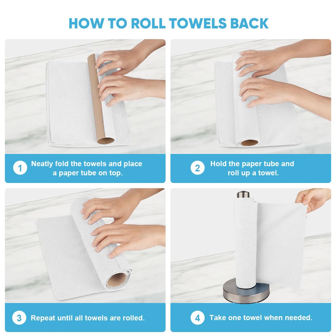 AIDEA Microfiber Cleaning Cloth Roll, White 50PK, Tear Away Reusable Paper Towels, Commercial Shop Rags, Microfiber Towels for Cars, Lint Free Rags for House, Kitchen, Automotive, 11.5"×11.5"