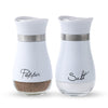 Lonffery Salt and Pepper Shakers Set - Salt Containers for Gifts, Kitchen Decor, Home, RV, Camp, BBQ, 4 oz Farmhouse Spice Dispenser with Glass Bottom, White, Set of 2