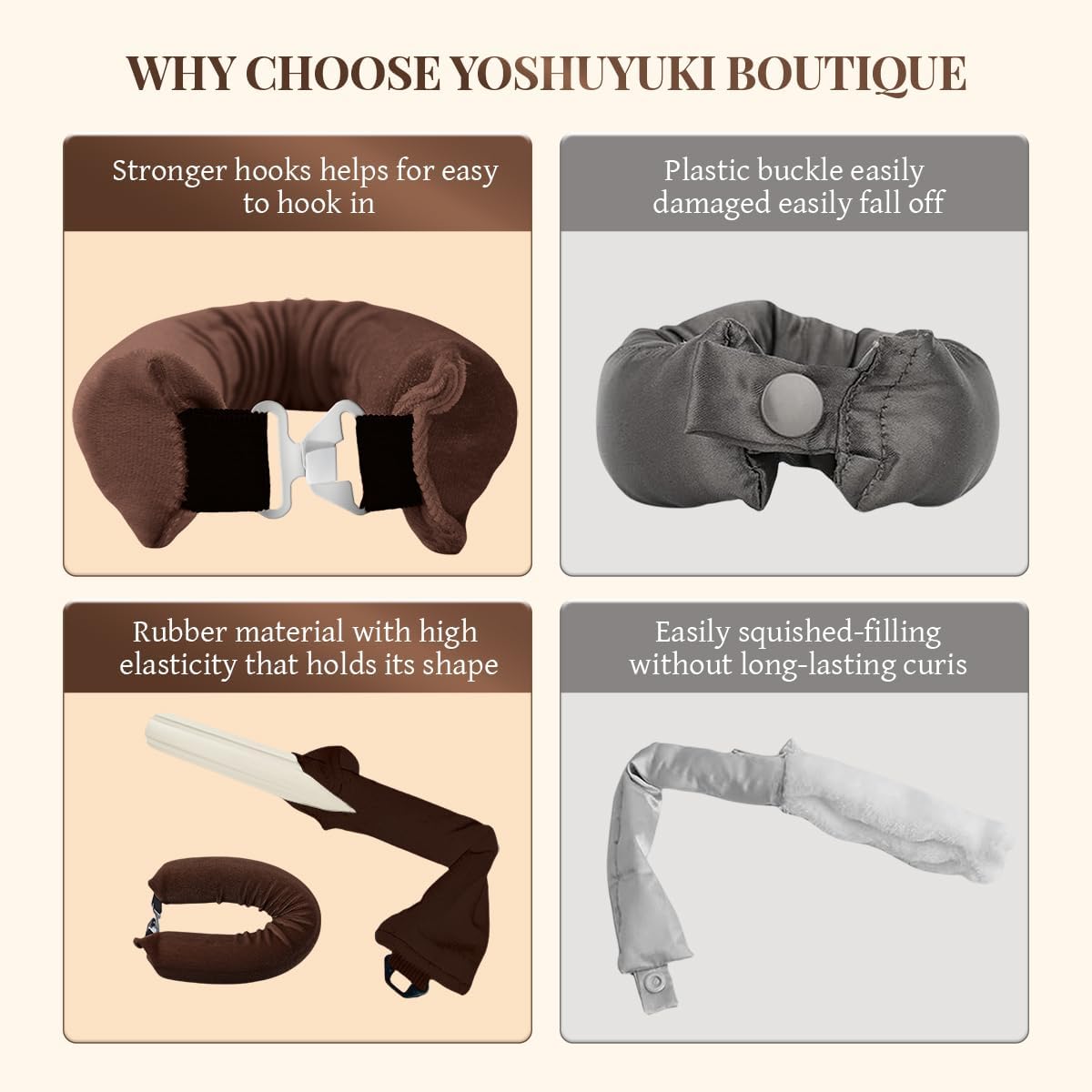 Heatless Hair Curler Heatless Curls Overnight Heatless Blowout with Luxury Cloth Bag Silk Scarf, Curling Rod Headband to Sleep in No Heat Curling with (Brown, 3Rods)