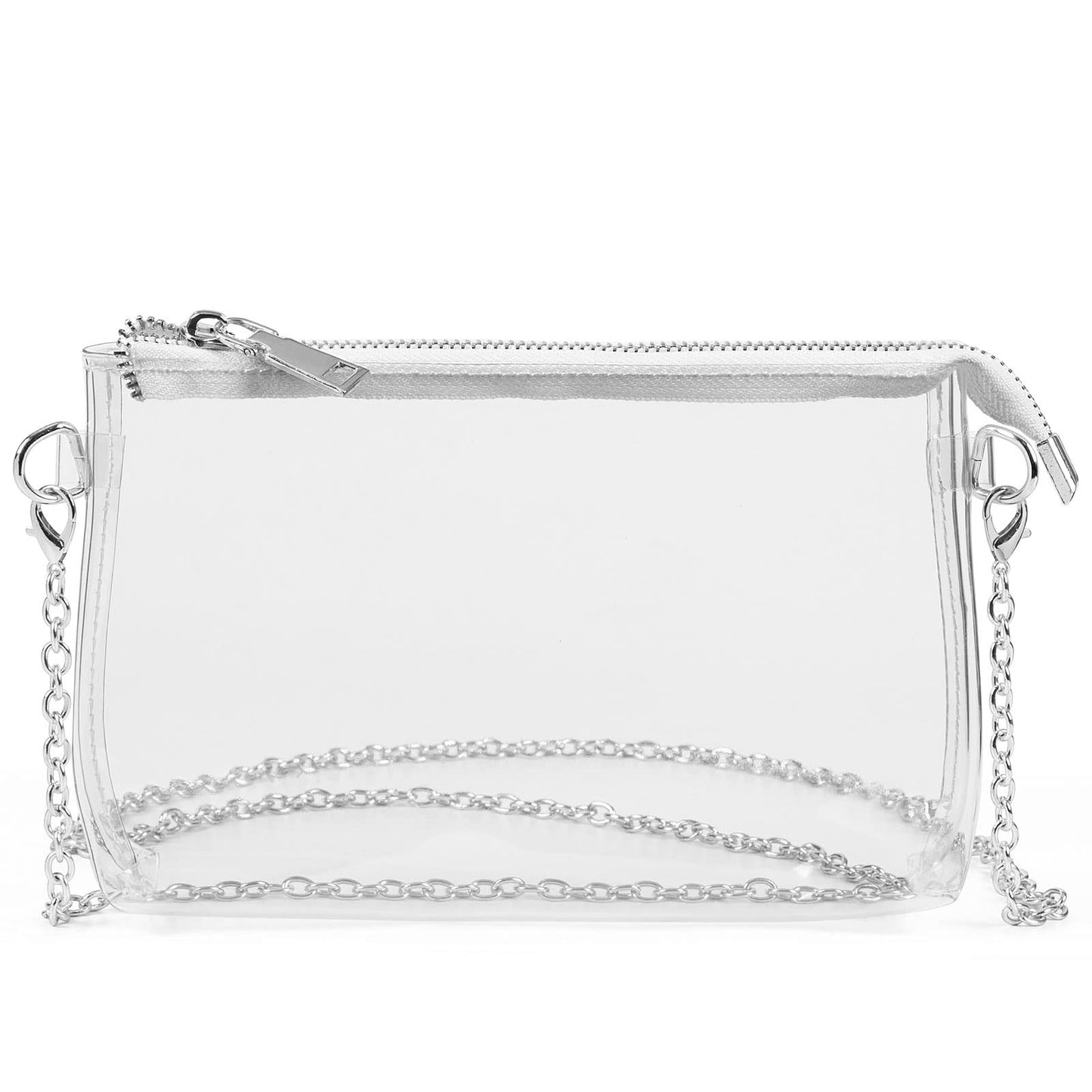 Lorbro Clear Purses for Women Stadium Approved, Crossbody Shoulder Bag with Zipper Closure, Transparent Purse Concerts, Sporting Event, Party, Festivals (Silver)
