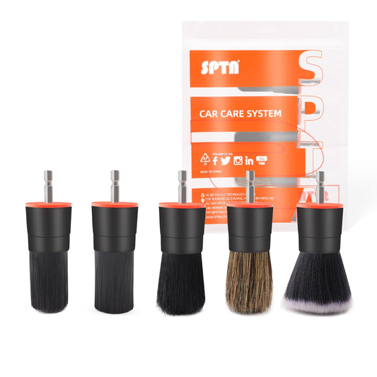 SPTA 5Pcs Car Detail Drill Brush Attachment Head Set for Cleaning Interior or Exterior, Used on Electric Drill, Electric Driver