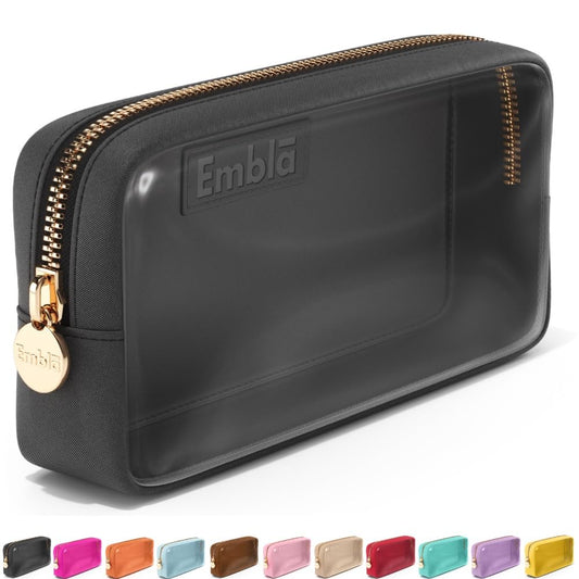 Embla Clear Cosmetic Bag Makeup Case, Clear Zipper Make Up Pouch and Toiletry Travel Tote, Cute Skincare Pouches for Women Girls, Preppy Purse Cosmetic Organizer, Mini Makeup Bags, Sand