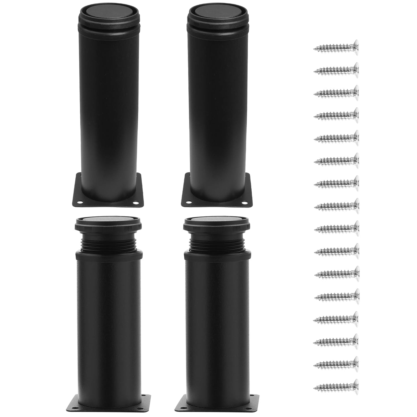 Jersvimc 10 Inch Adjustable Furniture Legs Set of 4, Stainless Steel Cabninet Legs Black Furniture Feet - Metal Round Cabinet Feet Replacement Legs for Drawer Dresser Table Couch Sofa(50x250mm)