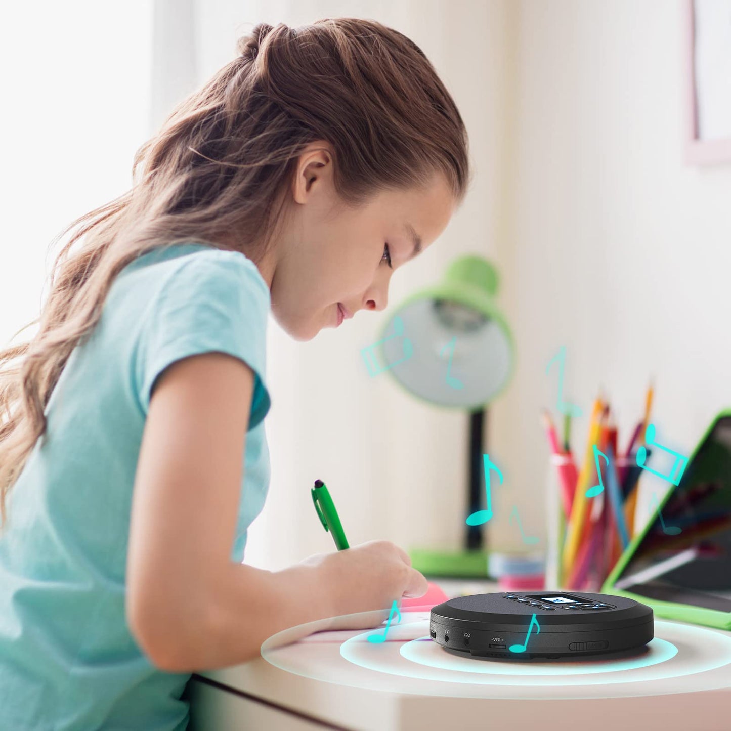 DESOBRY CD Player Portable with Speakers & FM Transmitter, Rechargeable Compact CD Player for Car Built-in 2000mAh, Portable Player with LCD Screen, Earphones, AUX Cord