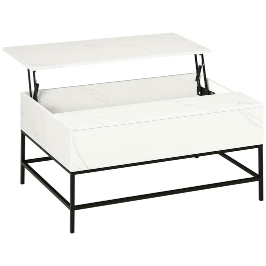 HOMCOM Modern Lift Top Coffee Table with Hidden Storage Compartment and Metal Legs, for Living Room, Home Office, White
