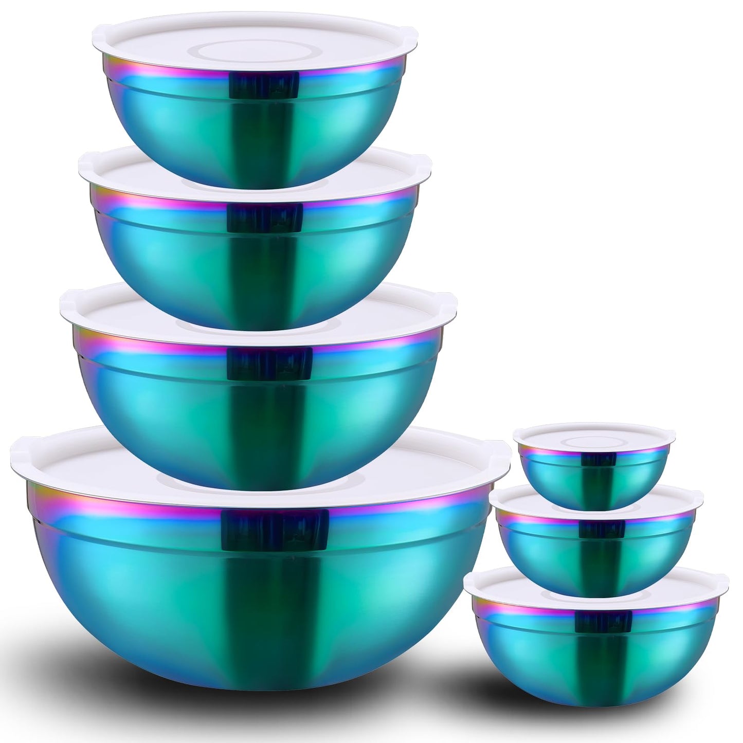 LKTDYMEG Rainbow Mixing Bowls with Lids Set of 7, Stainless Steel Nesting Bowl with Khaki Lid for Non-slip Mixing Prepping Storing Serving, 7 Sizes-7/3.6/2.7/2.1/1.5/1/0.8 QT