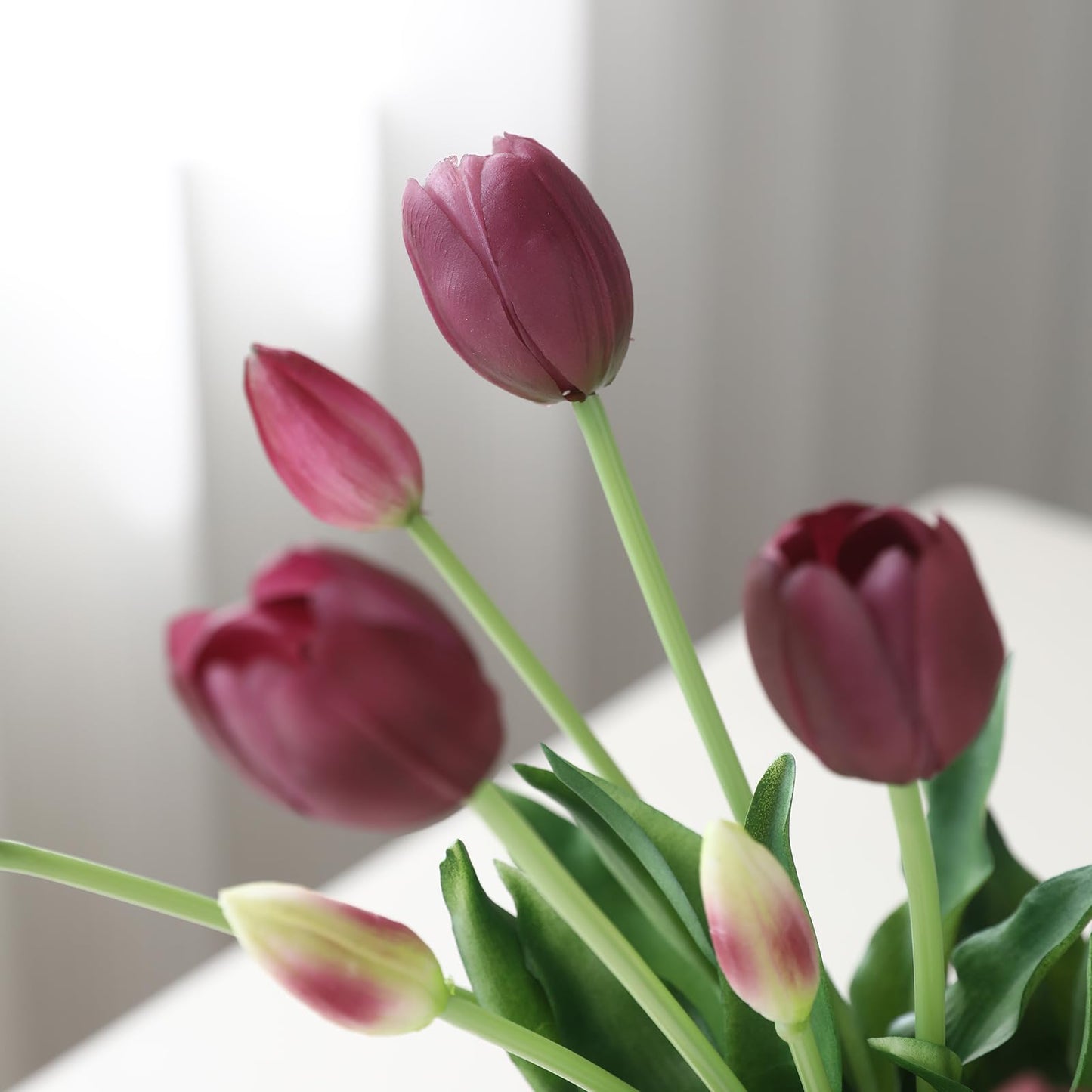 LINSIE 15 Pcs Deep Purple Artificial Flowers Tulips Real Touch Latex Plastic Soft Faux Bouquets for Party, Wedding, Home, Room, Garden Decor