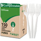 100% Compostable No Plastic Knives Forks Spoons Utensils, The Heavyweight Heavy Duty Flatware is Eco Friendly Products for Lounge Party Wedding BBQ Picnic Camping.