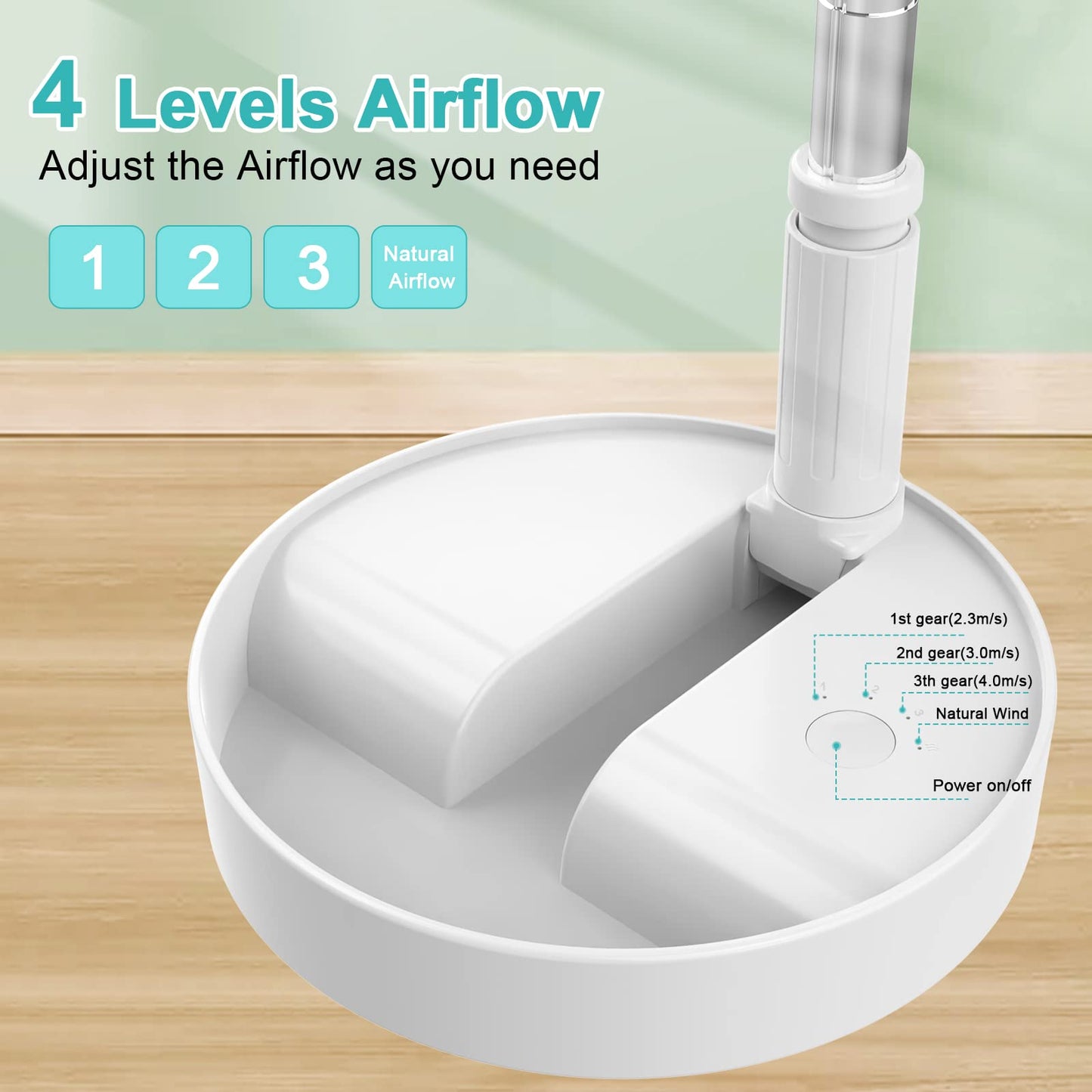 QUALORI Fan Collapsible for Traveling Foldaway Rechargeable Portable Folding Travel Fans Portable Pedestal Standing Fan Foldable Travel with 7200Mah Battery for Bedroom Home Office