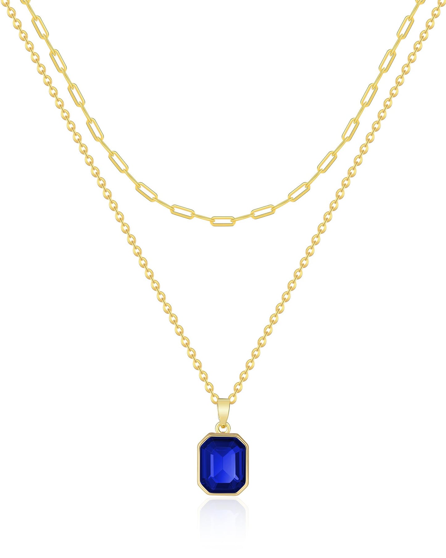 Gold Layered Necklaces for Women, 18k Gold Plated Crystal Necklace Paperclip Choker Emerald Green Jewelry for Women Gifts