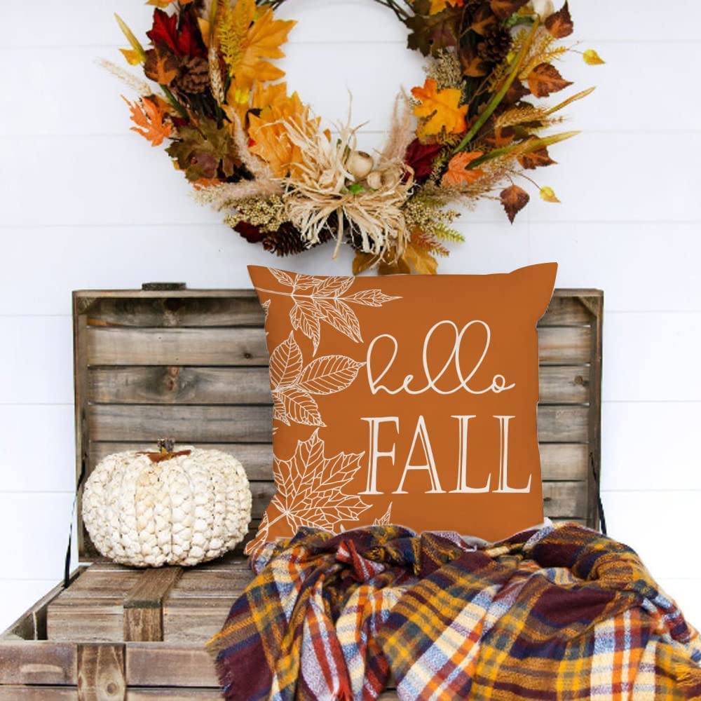 GEEORY Fall Pillow Covers 18x18 Set of 4, Buffalo Plaid Pumpkin and Maple Leaves Autumn Decorative Throw Pillows Farmhouse Decor Thanksgiving Decorations Cushion Case for Sofa
