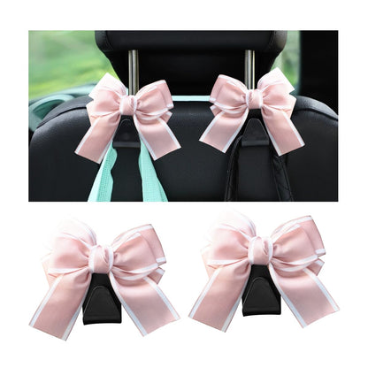 Mandark 2PCS Car Seat Headrest Hooks, Cute Bow Vehicle Hooks for Purses and Bags, Automotive Purse Hook Hanger Interior Decoration Accessories, Universal for SUV, Sedan, Truck (Black Line)