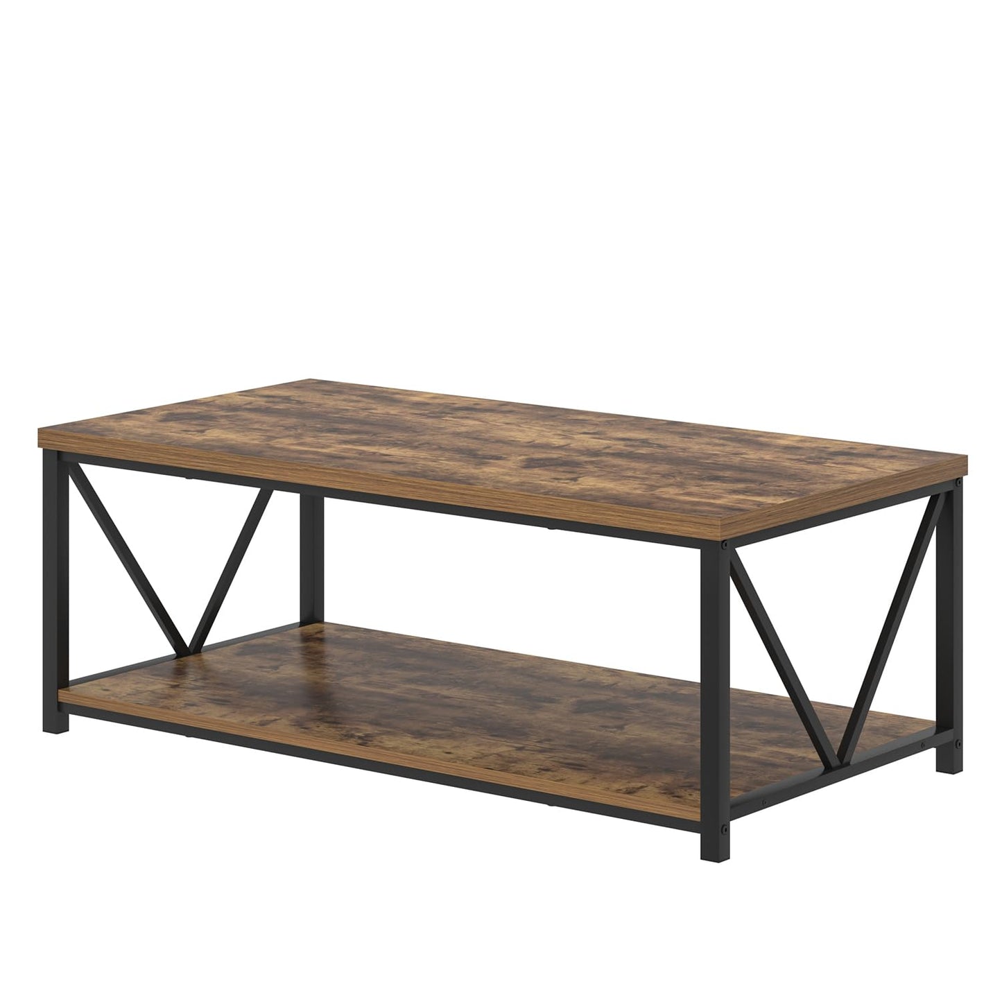 EXCEFUR Modern Coffee Table, Rustic Wood and Metal Living Room Table with Storage Shelf, Industrial Rectangle Center Table, 47 Inch Brown