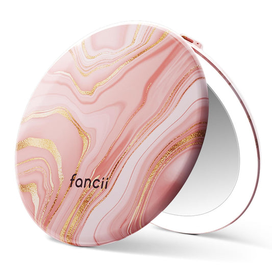 Fancii Taylor LED Lighted Travel Makeup Mirror, Rechargeable, 10x /1x Magnifying, Tru-Glow Lighting System, XL Large 5” Wide | Compact Mirror for Purses (Marble Rose)