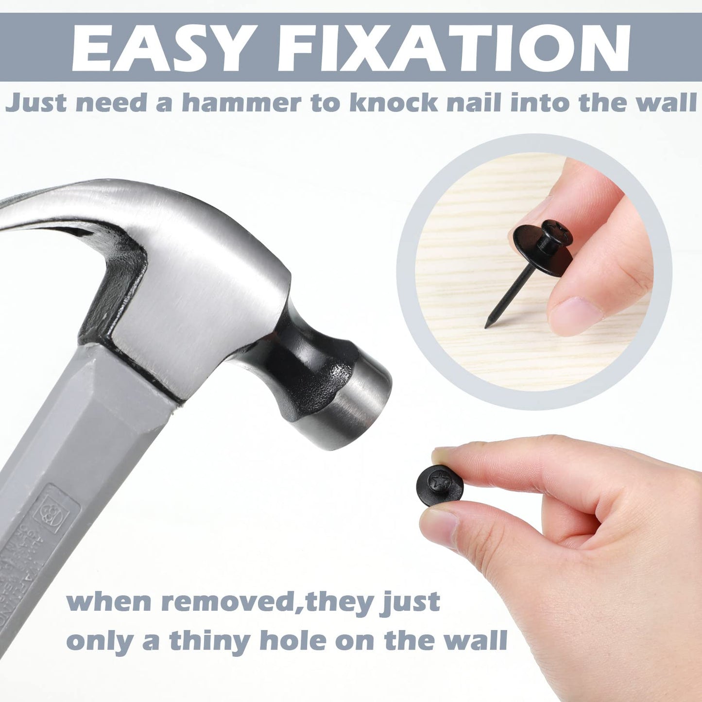 Zhengmy 40 Pcs Double Headed Picture Hangers Nails 4 Size Long Thumb Tacks Wall Nails for Hanging Pictures Decorative Push Pins Hooks for Tapestry Photo Office Home Decor(Black)