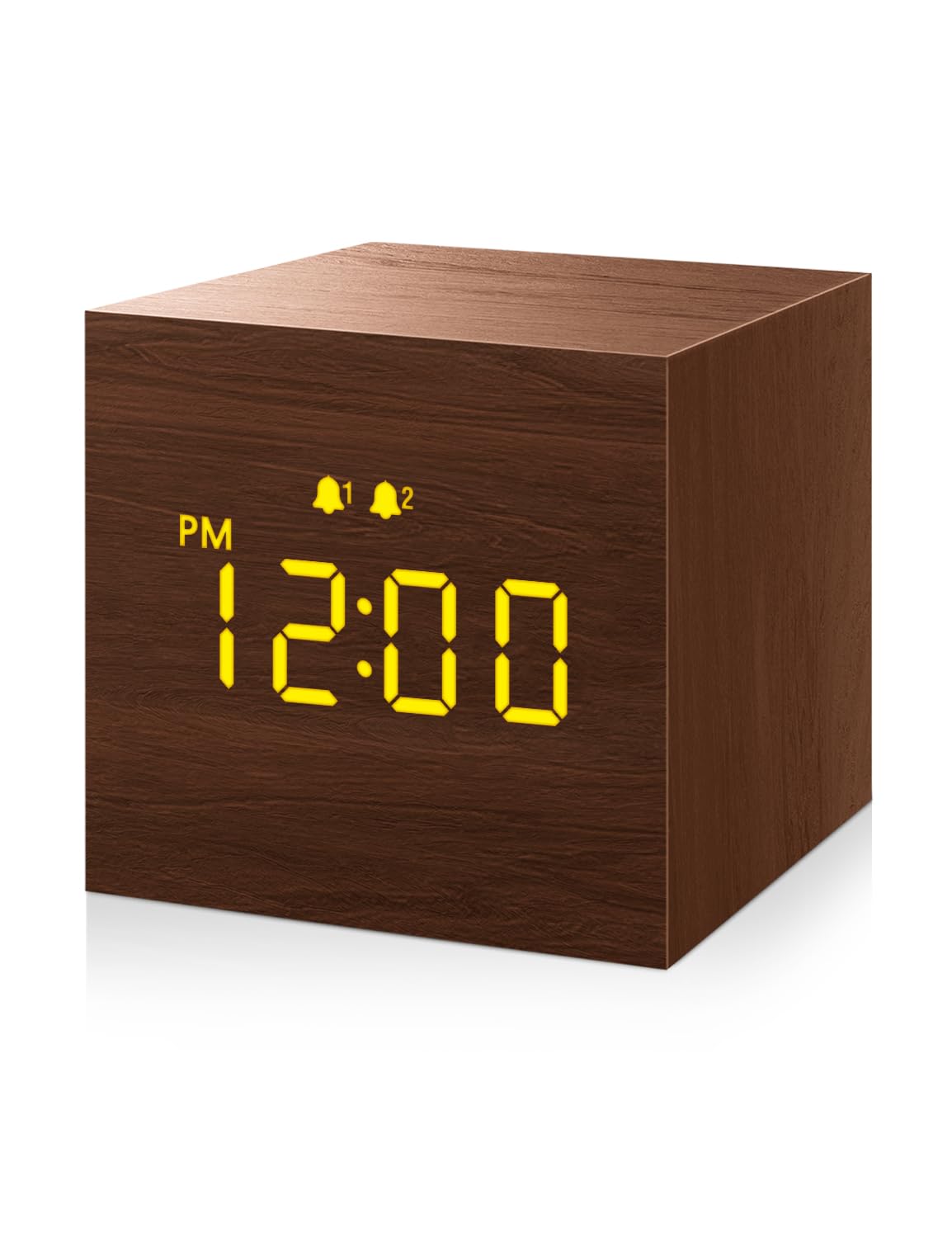 JALL Digital Alarm Clock, with Wooden Electronic LED Time Display, Dual Alarm, 2.5-inch Cubic Small Mini Wood Made Electric Clocks for Bedroom, Bedside, Desk, Black