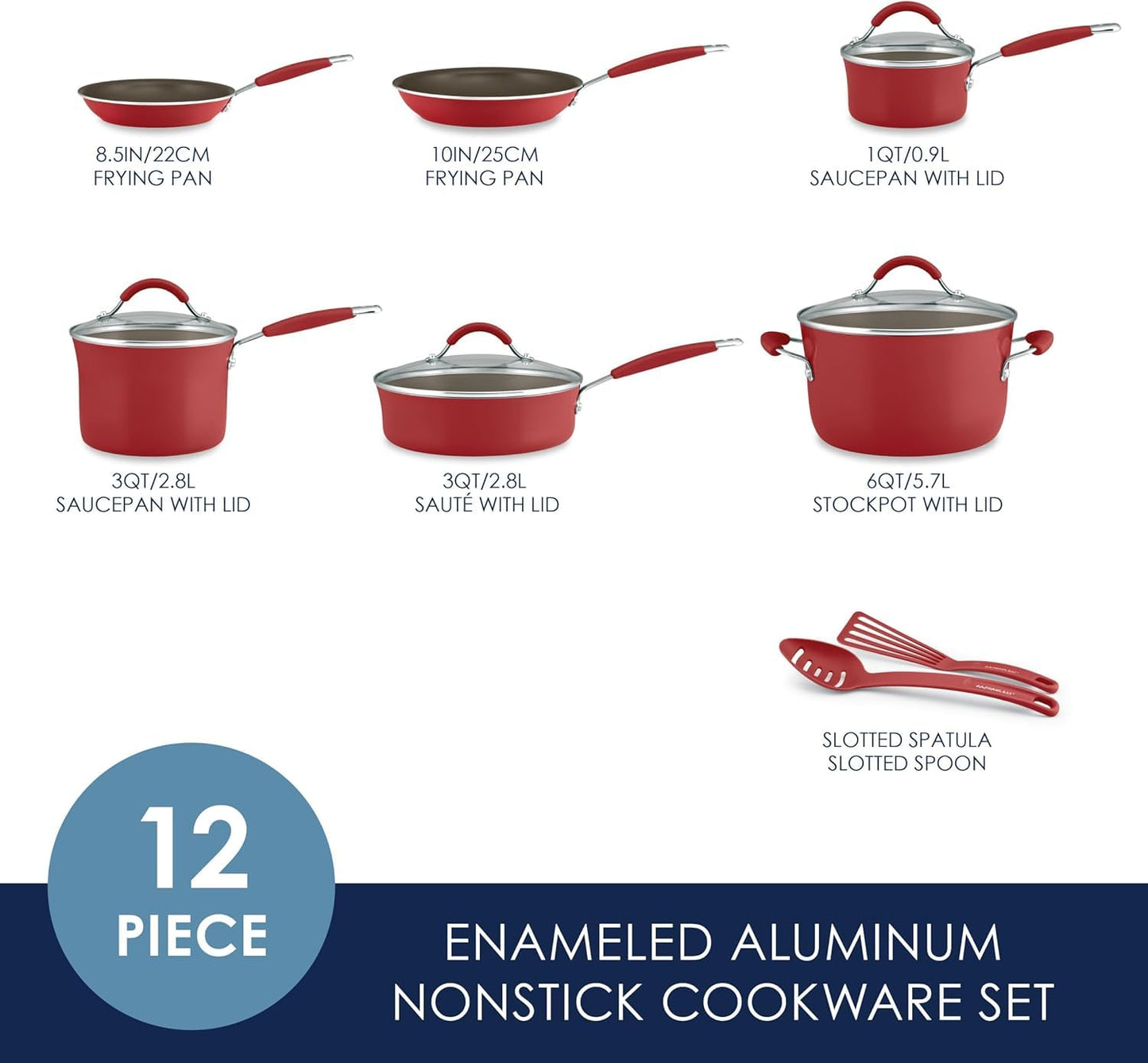Rachael Ray Cucina Nonstick Cookware Pots and Pans Set, 12 Piece, Cranberry Red