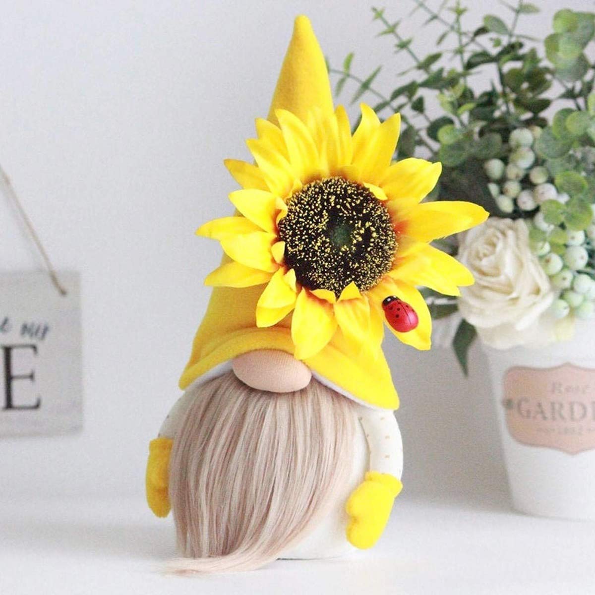 MACLARONX Sunflower Gnomes Spring Summer Plush Dolls Gnome Decorations Cute Swedish Tomte Nisse Ornaments for Home Tiered Tray Party Decor, Set of 2