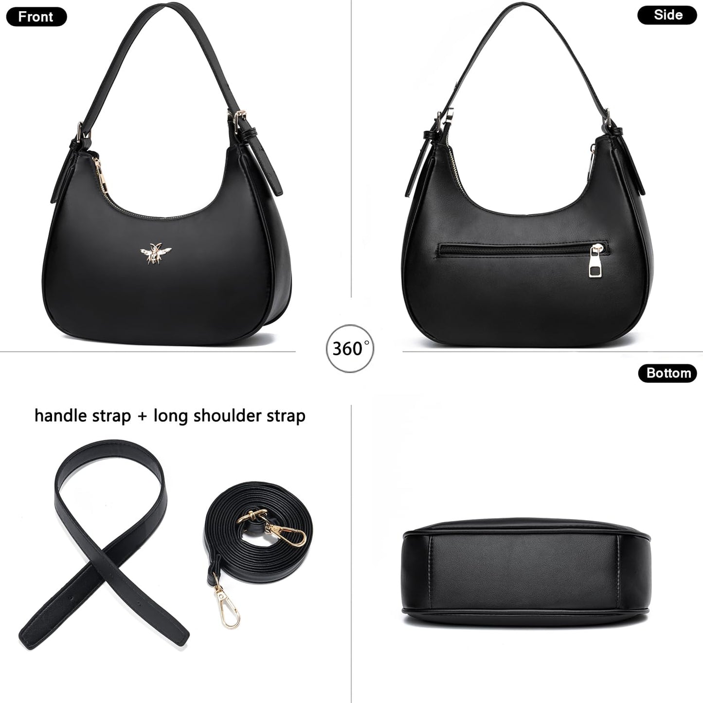 CROJUYI Small Crescent Shoulder Bags Purses for Women Retro Classic Clutch Hobo Tote Purse and Handbag Cute Crossbody Bags