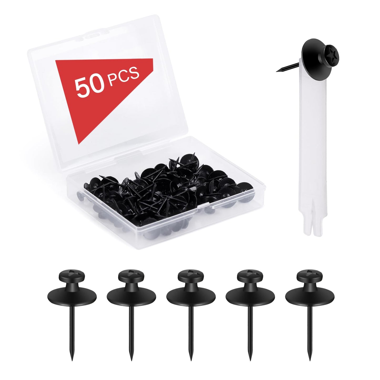 50 PCS Push Pins Picture Hangers Wall Hooks, Double Headed Thumb Tacks Without Nails, Renter Friendly Decor Thumbtacks for Tapestry Frame Art Photos (Black)