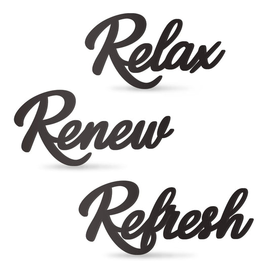 KOYILTD 3 Pieces Bathroom Decor Wooden Bathroom Sign Relax Renew Refresh Sign (black)
