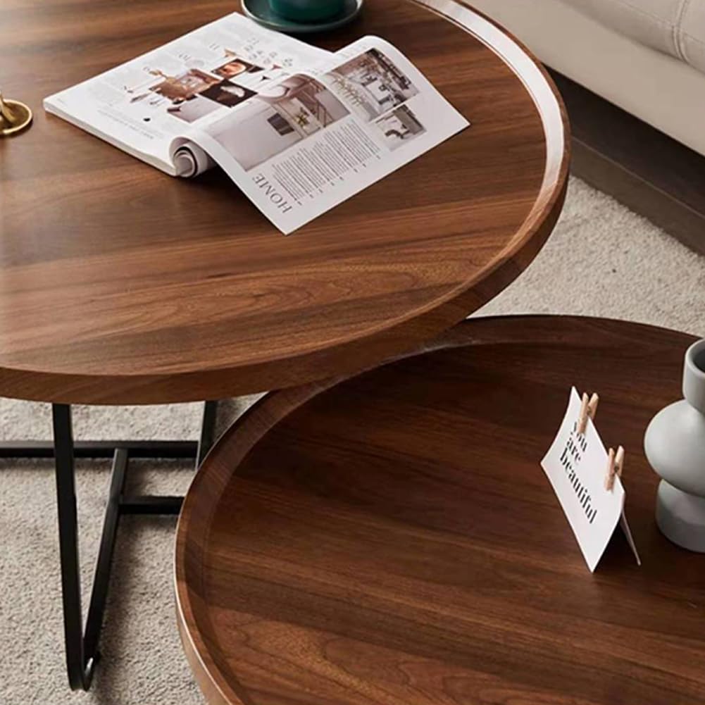 Nesting Coffee Table Set of 2, Round Center Table with Non Slip Feet Side,End Tables with Wood Grain Top for Living Room Office Wood Grain Brown,28 * 18in&20 * 15in