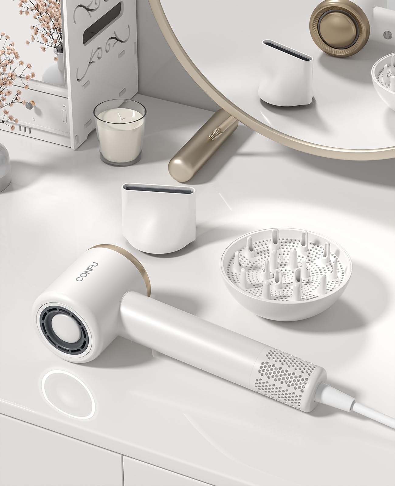 Blow Dryer, CONFU Hair Dryer with Diffuser 110000 RPM, High-Speed Professional Ionic Blow Dryer for Fast Drying, Hair Diffuser for Curly Hair for Home Travel