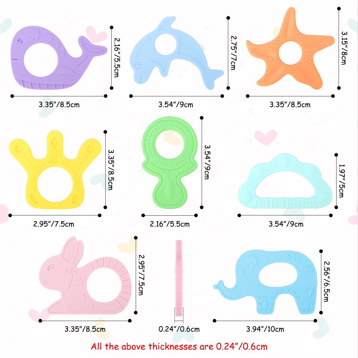 BEBOAN Silicone Baby Teething Toys, 8 Pack Cute Baby Teether Teething Ring Chew Toys Frozen Teether, BPA Free Easy to Grip Gifts for Infant Girls Boys 3 Months +