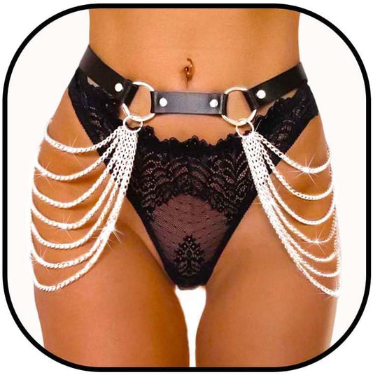 Zoestar Leather Chain Belt Waist tassels belts Black Fashion Rave Body Accessories for Women