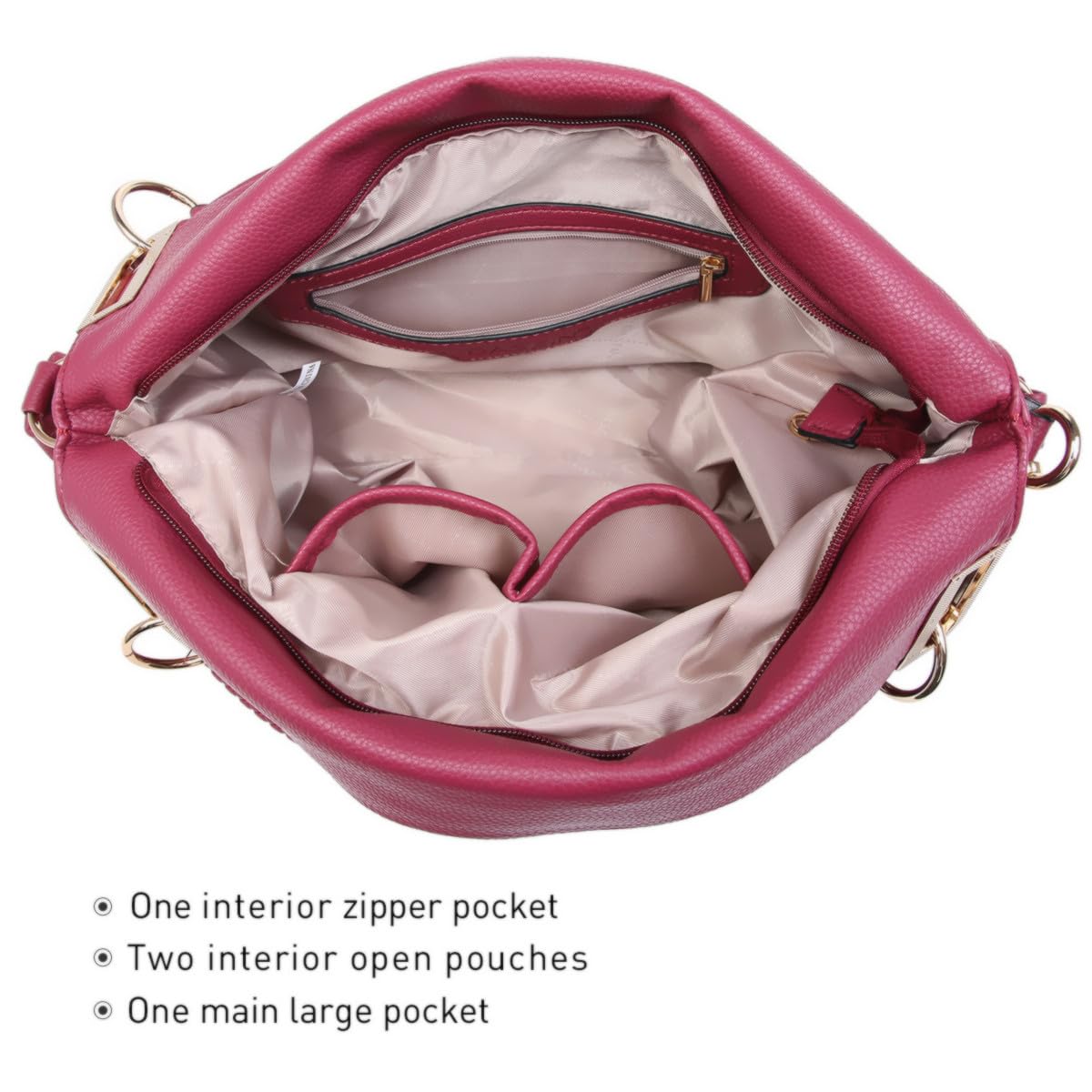 Dasein Women's Large Hobo Bag with Rhinestone Accents Vegan Leather Tote Purse Shoulder Handbag for Ladies (Wine Red)