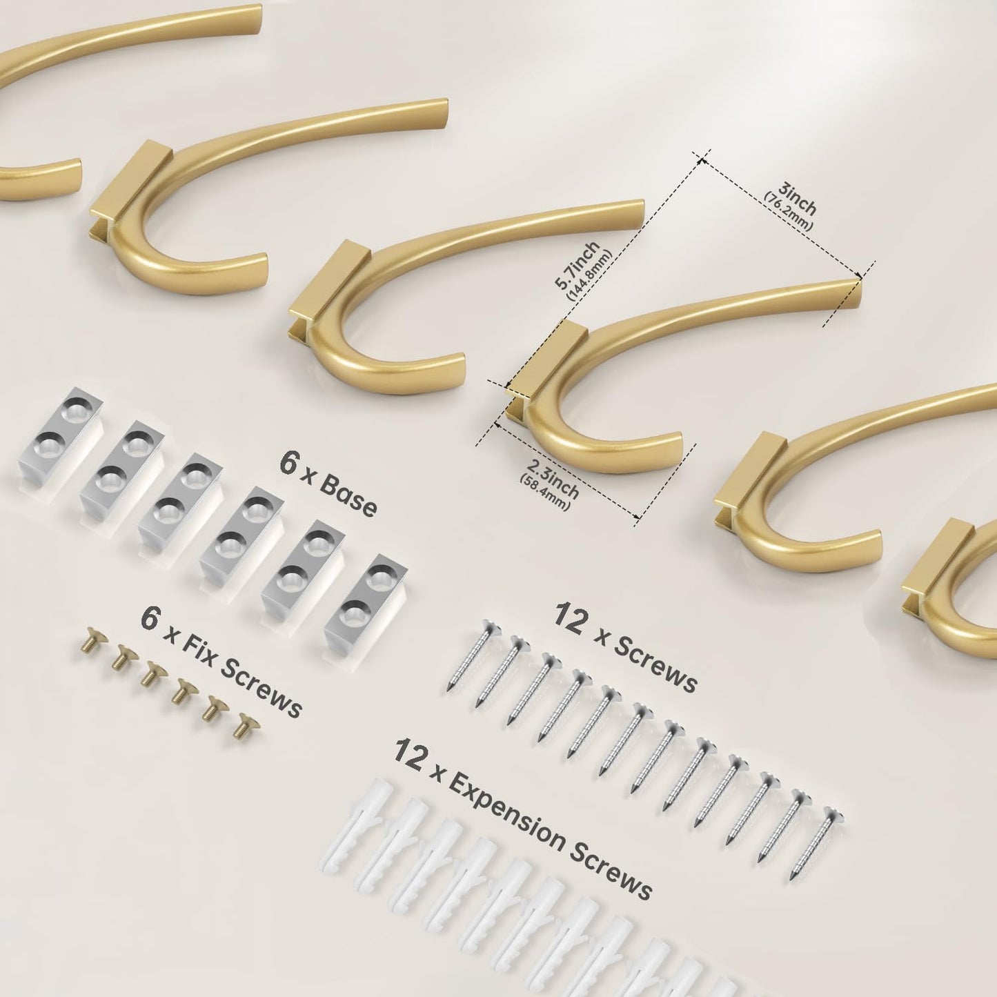 JCHOUS Heavy Duty Wall Hooks, 5.7 Inch Large Coat Hooks, 6 Packs Gold Towel Hooks for Hanging in Bathroom, Bedroom, Entryway, Kitchen, etc