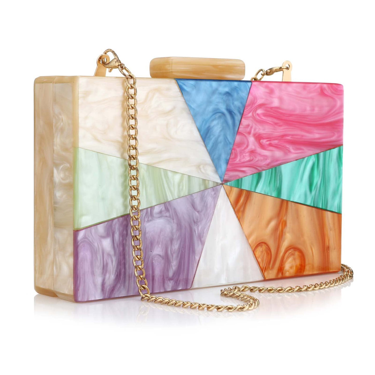 YYW Acrylic Clutch Purses for Women Formal Multicolor Marble Evening Bag Box Handbag (Champagne)