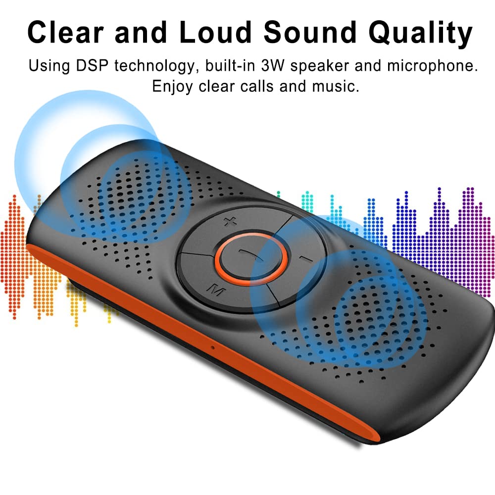 SKYBESS Car Bluetooth Speaker for Cell Phone, Portable Bluetooth Handsfree Car Kit Wireless in Car Speakerphone Music Player with Visor Clip, Supports Siri Google Assistant TF Card Playback