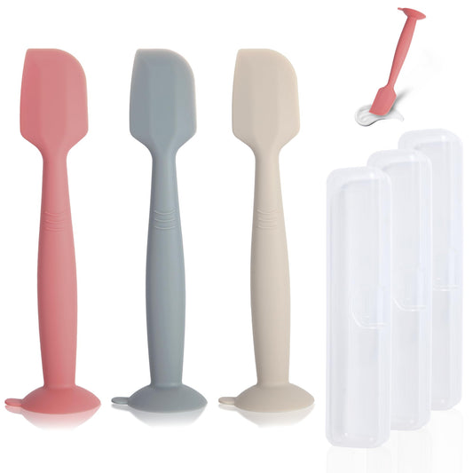 Baby Diaper Cream Spatula 3 Pack Diaper Spatulas Soft Silicone Diaper Cream Applicator Baby Butt Paste Spatula Brush with Suction Base,Full Size(Gray+Off-white+Green