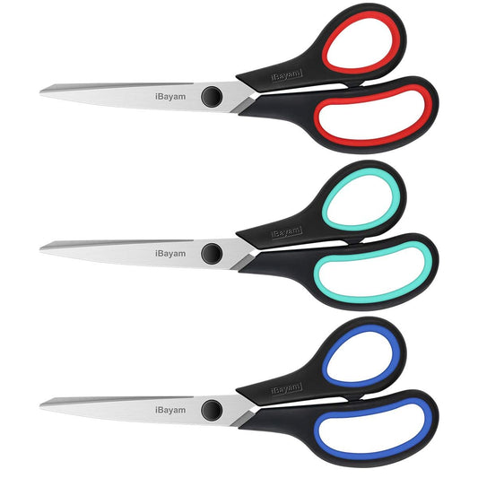 Scissors, iBayam 3 Pack 8" All Purpose Nonstick Scissors, 2.5MM Thickness Titanium Blades with Comfort Grip, Heavy Duty Shears for Office School Home Classroom General Use Art and Craft DIY Supplies