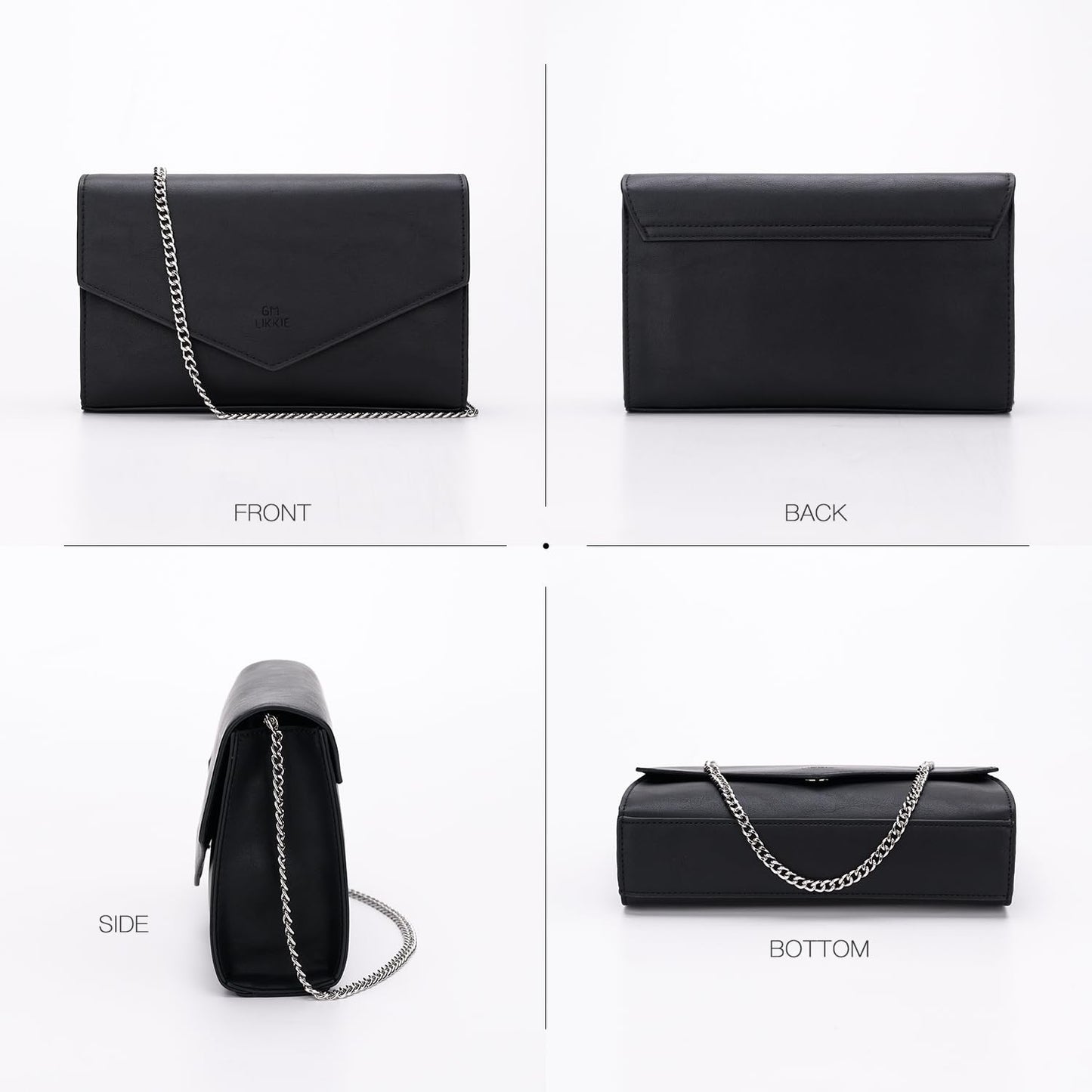 GM LIKKIE Clutch Purse for Women, Evening Envelope Clutch Bag, Crossbody Foldover PU Leather Shoulder Handbag (Black)