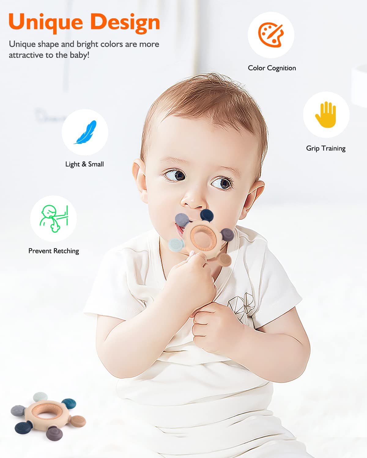 akolik Baby Teething Toys, Teething Relief Toy, BPA Free Baby Chew Toys Infant Toys Newborn Accessories, Teethers for Babies 0-3-6-9-12 Months Old Boys Girls