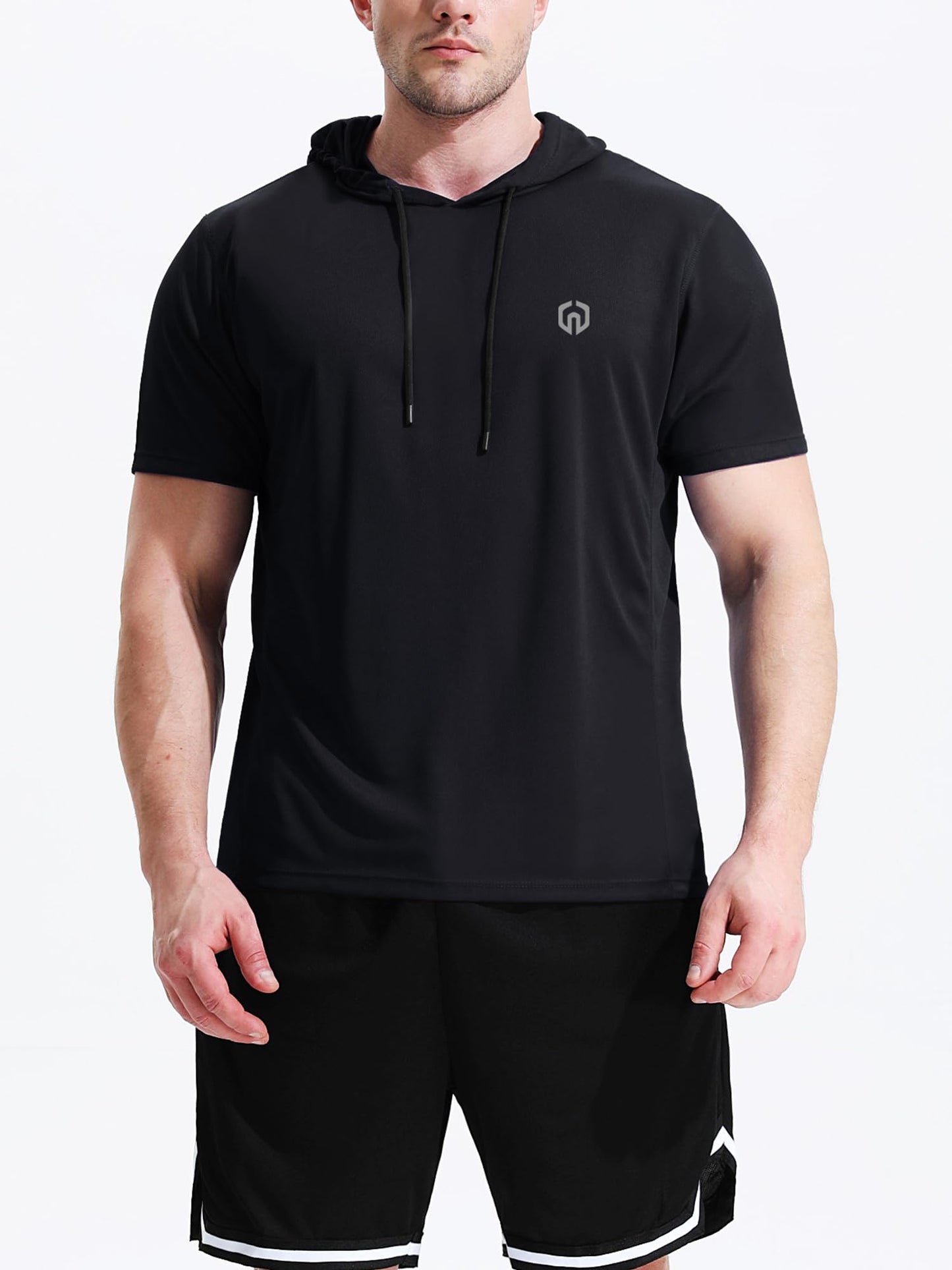 NELEUS Men's Running Shirt Mesh Workout Athletic Shirts with Hoods,5084,3 Pack,Black/Grey/Navy Blue,US 2XL,EU 3XL