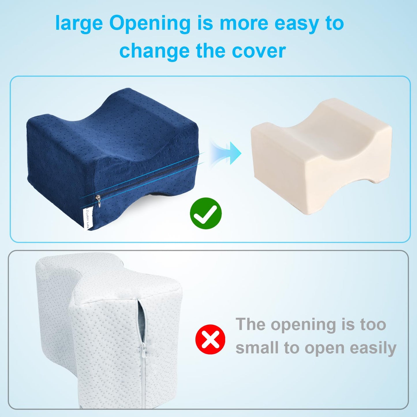 Knee Pillow Case 10" x 8" x 6.3", Replacement Leg Pillow Case, Knee Pillow Cover with Zipper Apply to Memory Foam Knee Pillow from ZOAN Blue