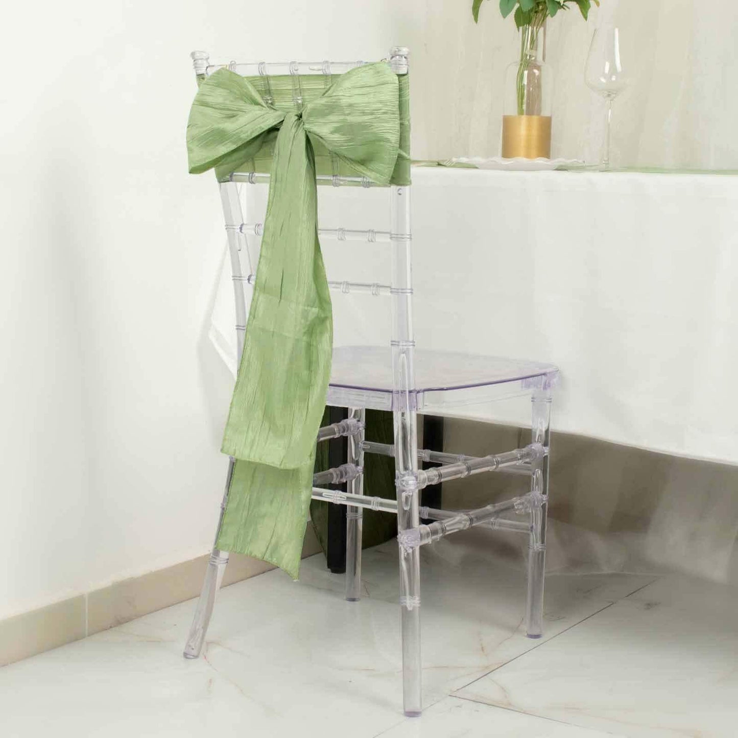 Efavormart 5 Pack | 6"x106" Accordion Crinkle Taffeta Chair Sashes - Sage Green